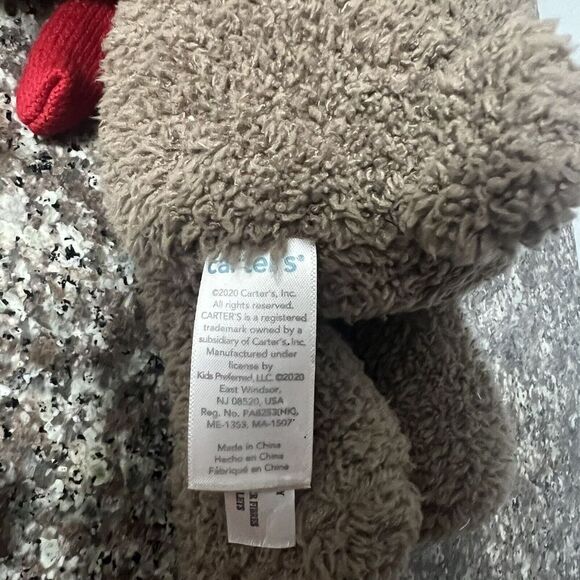 CARTER'S Dark Brown Teddy Bear w/ Red Scarf Plush Beans Lovey 11" 2020 - Picture 2 of 2
